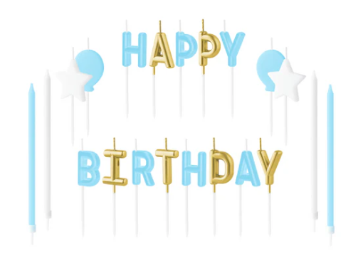 KERZE HAPPY BIRTHDAY BLAU-GOLD
