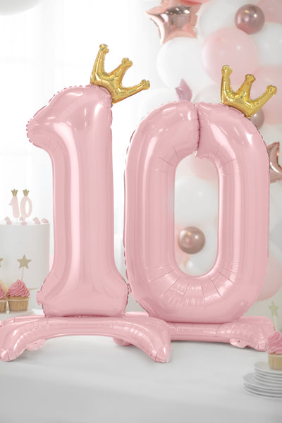 FOLIENBALLON 1 MIT KRONE 84 CM - PINK STEHEND