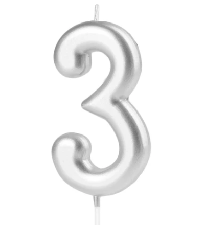 KERZE NUMMER 3 SILBER