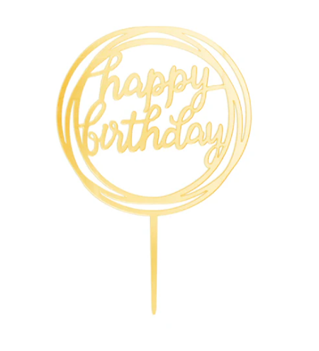 CAKE TOPPER HAPPY B-DAY MIRROR GOLD 17X11 CM