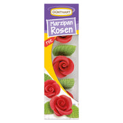 Marzipan-Rosen rot mit Blätter