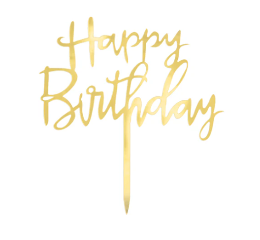 CAKE TOPPER HAPPY B-DAY MIRROR GOLD 13X13,5 CM