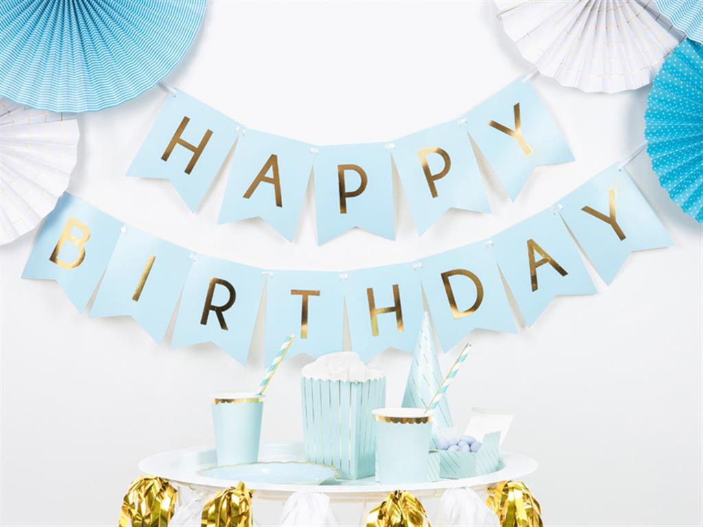 HAPPY BIRTHDAY BANNER LIGHT BLUE 15 X 175 CM