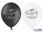 BALLON HAPPY BIRTHDAY PASTEL WHITE-BLACK 30 CM