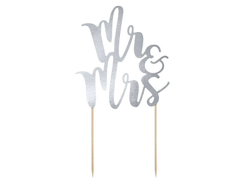CAKE TOPPER SILVER MR & MRS 25.5 CM