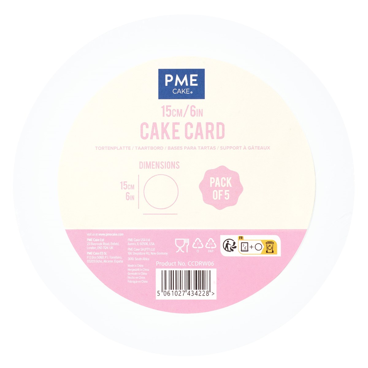CAKE CARD SET - 5 STK. WEISS RUND 15 CM