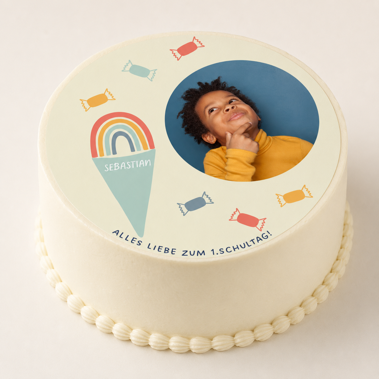 Foto Tortenaufleger Schulbeginn Schultüte auf Torte