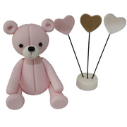 BÄR SITZEND ZUCKERFIGUR ROSA MIT 3 STK. TOPPERN