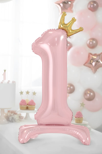 FOLIENBALLON 1 MIT KRONE 84 CM - PINK STEHEND