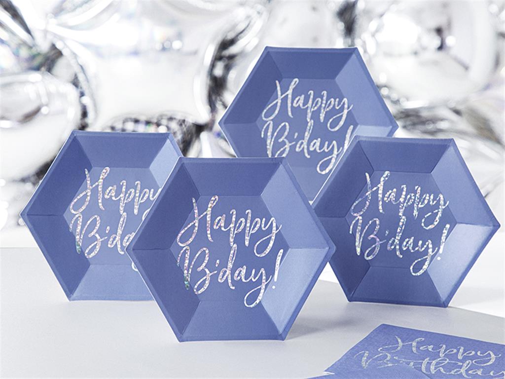 HAPPY B-DAY BLAU & SILBER PAPPTELLER