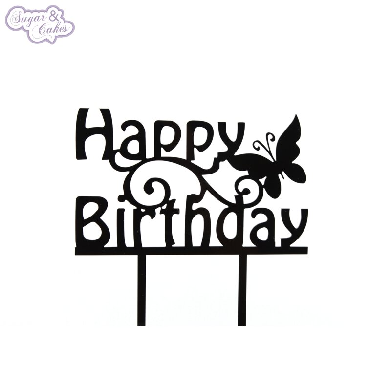CAKE TOPPER SCHWARZ HAPPYBIRTHDAY SCHMETTERLING
