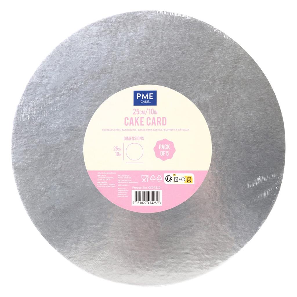 CAKE CARD SET - 5 STK. SILBER RUND 25 CM