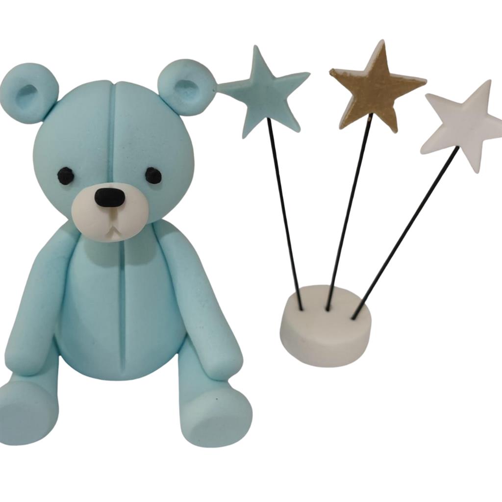 BÄR SITZEND ZUCKERFIGUR BLAU MIT 3 STK. TOPPERN