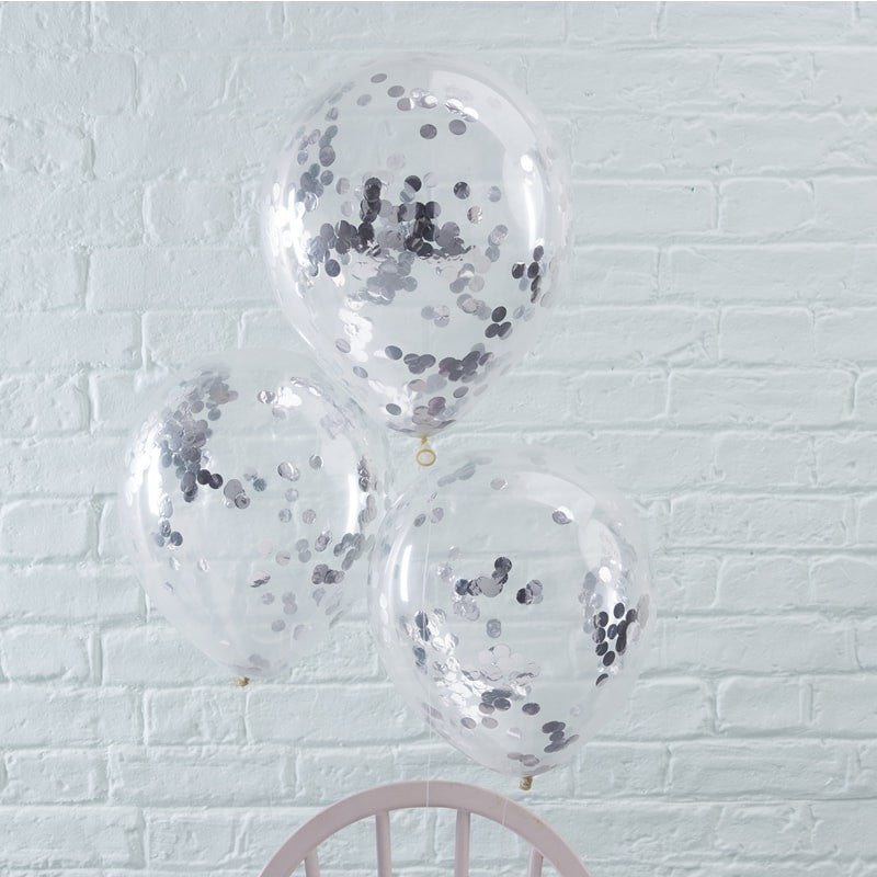CLEAR BALLON MIT KONFETTISILVER/5