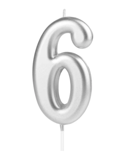 KERZE NUMMER 6 SILBER