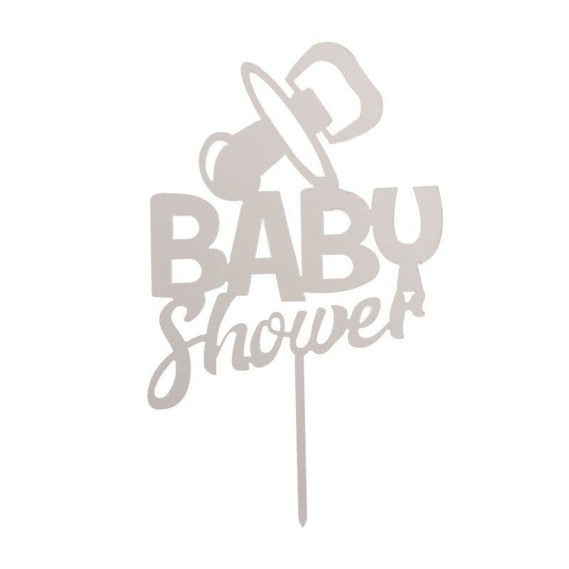 CAKE TOPPER BABY SHOWER SILBER 16X10 CM