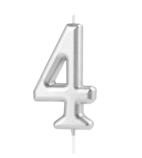 KERZE NUMMER 4 SILBER