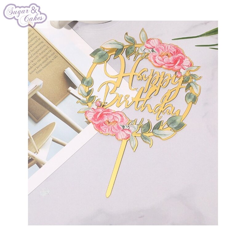 CAKE TOPPER BLUMEN HAPPY BIRTHDAY