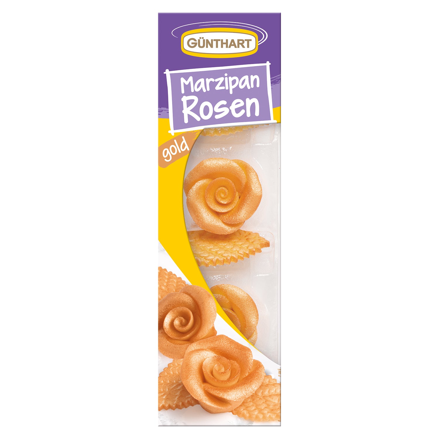 Marzipan-Rosen gold mit Blätter