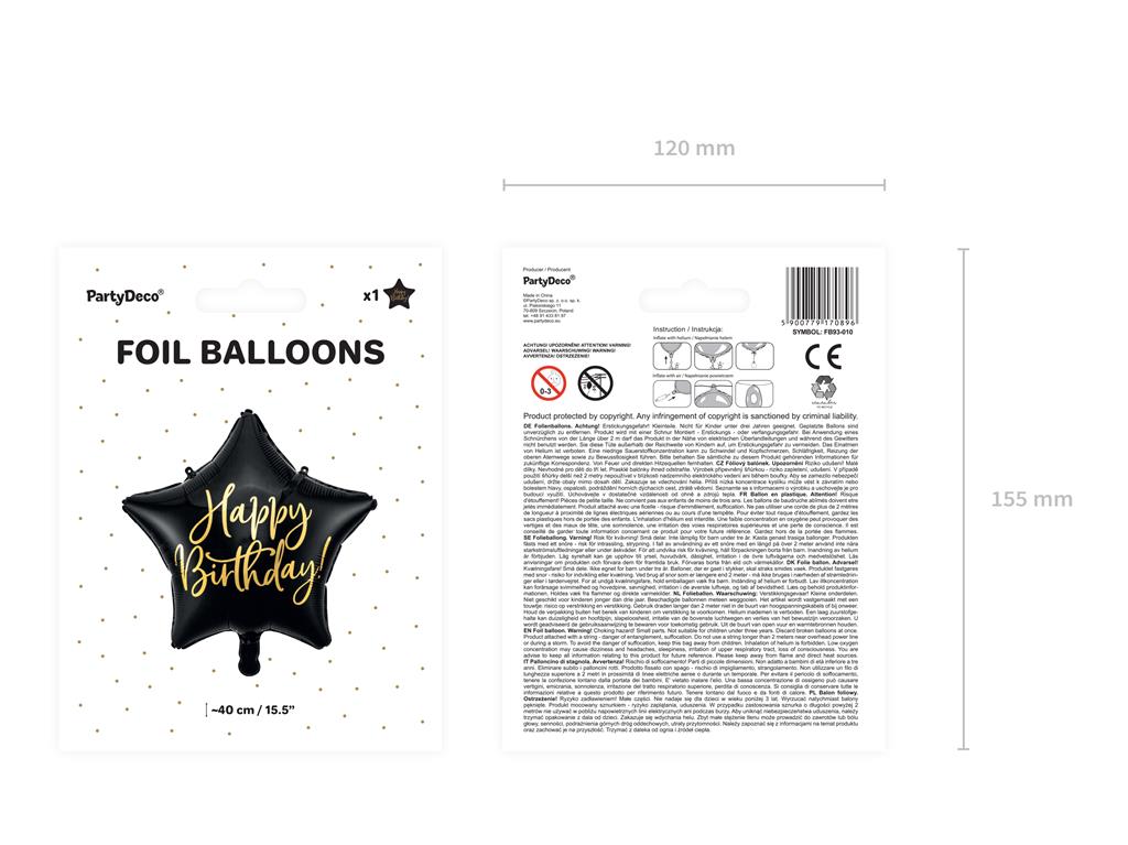 FOLIENBALLON H-BIRTHDAY 40 CM SCHWARZ/GOLD