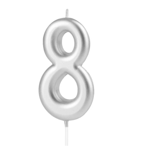 KERZE NUMMER 8 SILBER