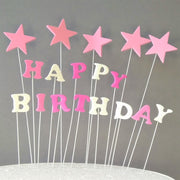 CAKE TOPPER HAPPY BIRTH- DAY STERNE WEISS/ROSA