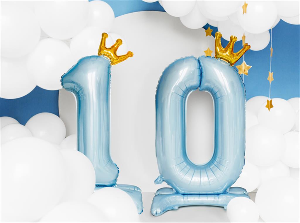 FOLIENBALLON 1 MIT KRONE 84 CM - HELLBLAU STEHEND