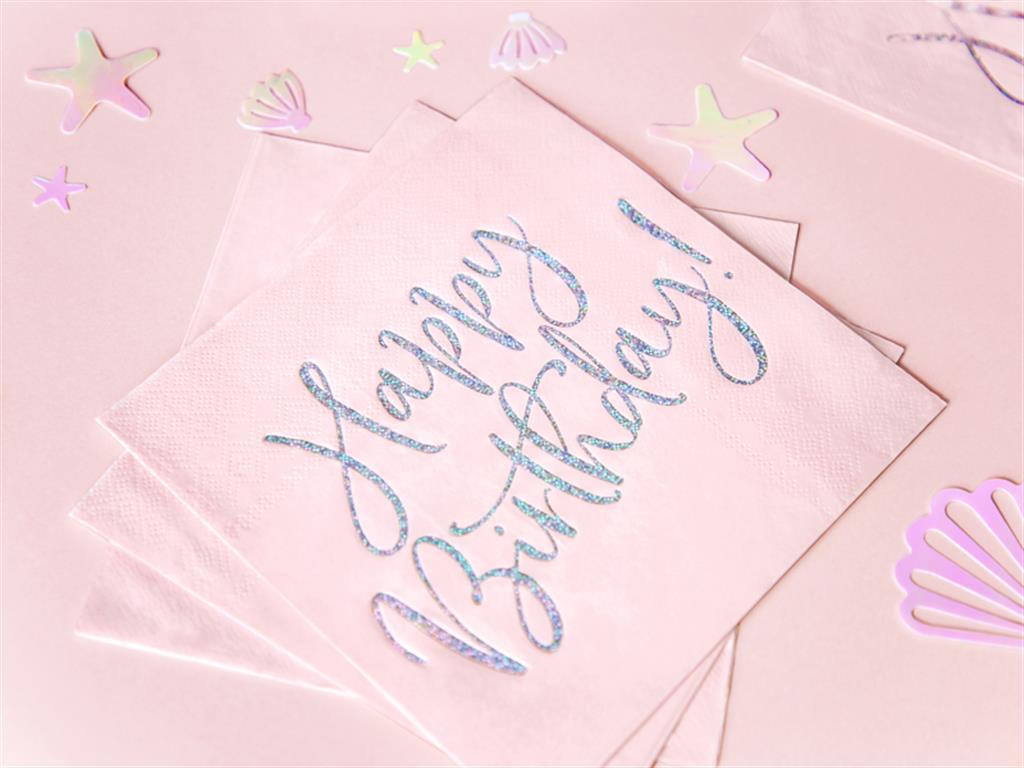 HAPPY BIRTHDAY SERVIETTEN ROSA & SILBER