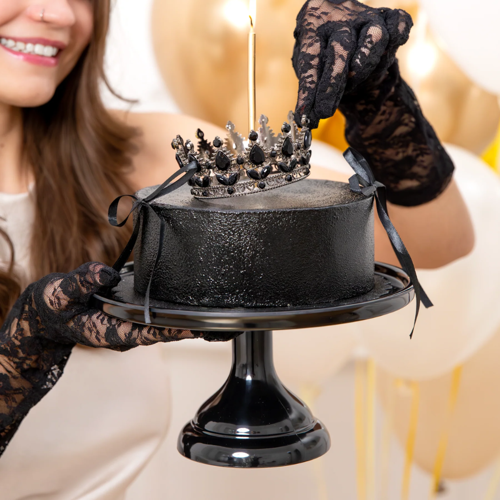 Topper Krone Silber/Schwarz 10 cm auf Torte