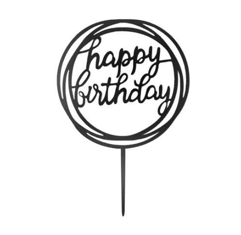 CAKE TOPPER HAPPY B-DAY BLACK 17X11 CM
