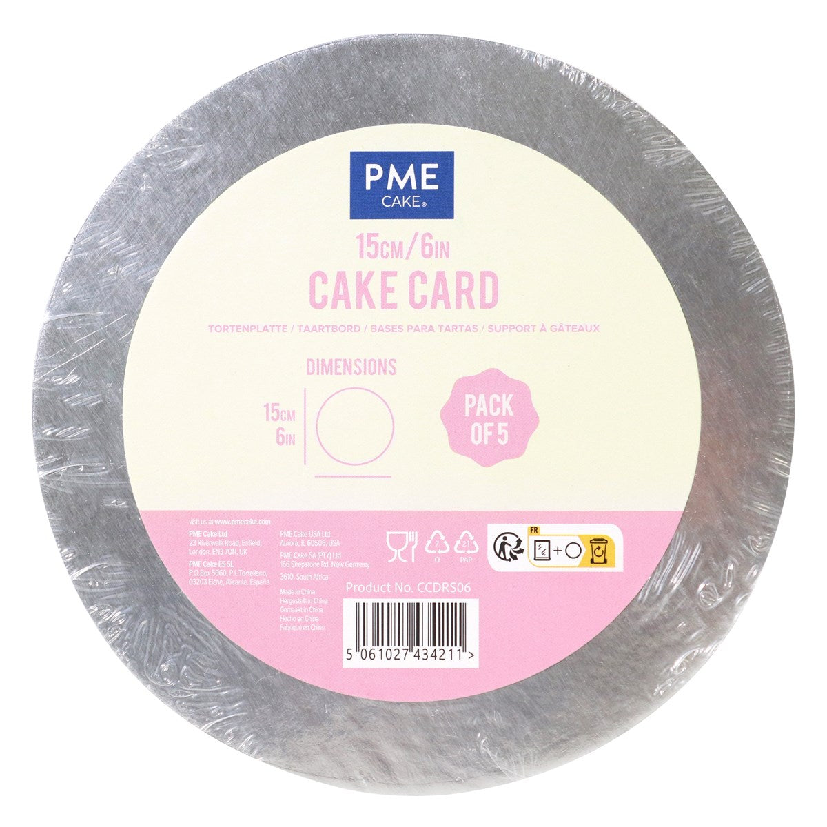 CAKE CARD SET - 5 STK. SILBER RUND 15 CM