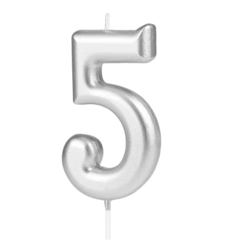 KERZE NUMMER 5 SILBER