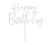 CAKE TOPPER HAPPY B-DAY MIRROR SILVER 13X13,5 CM
