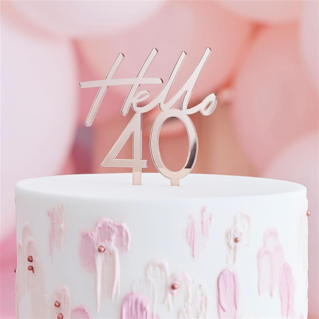 CAKE TOPPER HELLO 40 ACRYL ROSE GOLD