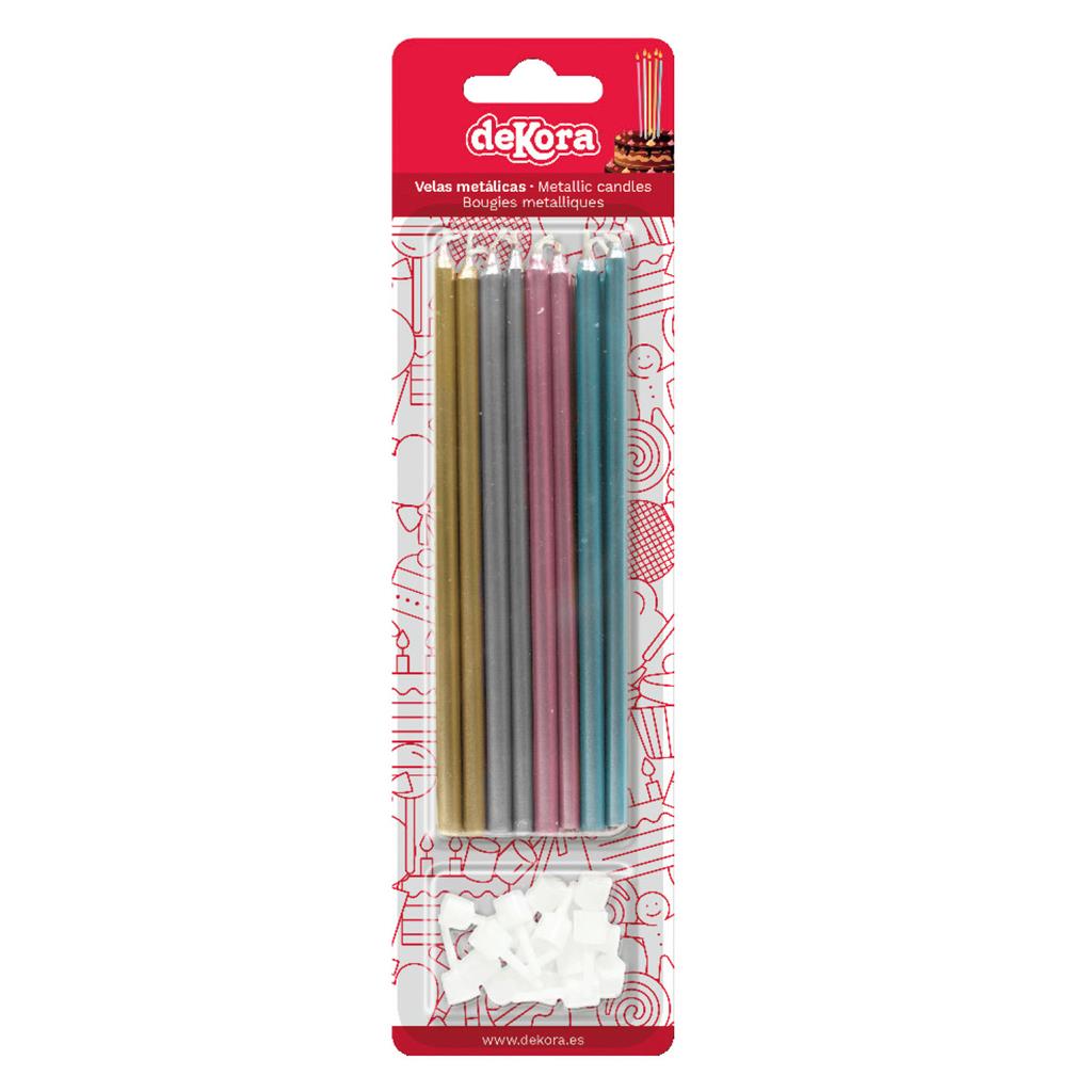 KERZEN GOLD/SILBER/PINK/ BLAU 13CM