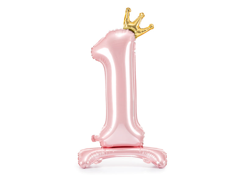 FOLIENBALLON 1 MIT KRONE 84 CM - ROSA STEHEND