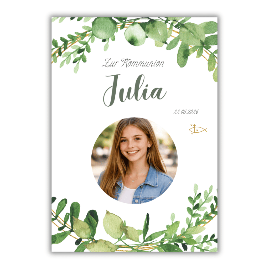 Foto Tortenaufleger Eckig Firmung/Kommunion Blätter