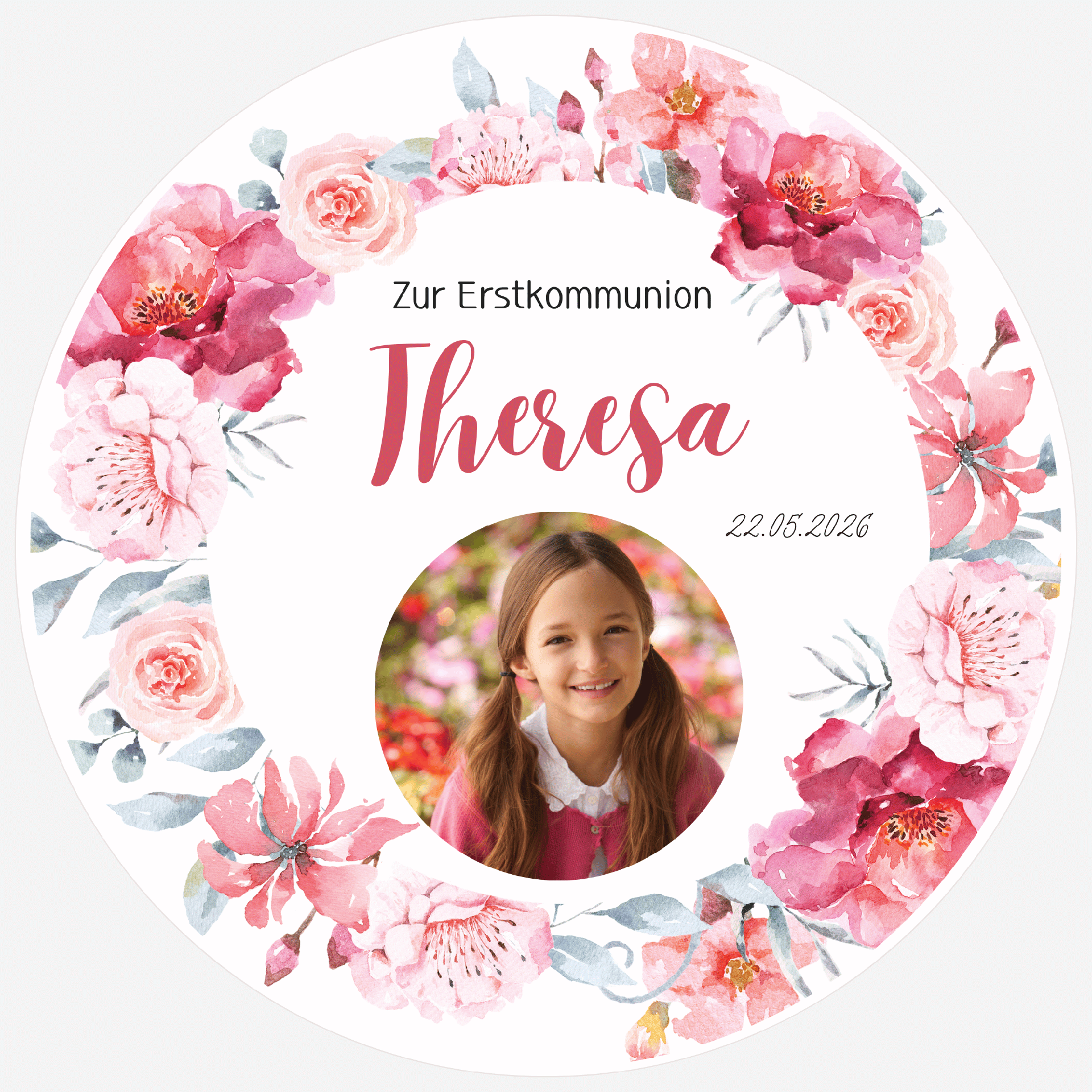 Foto Tortenaufleger Rund Firmung/Kommunion Rosen