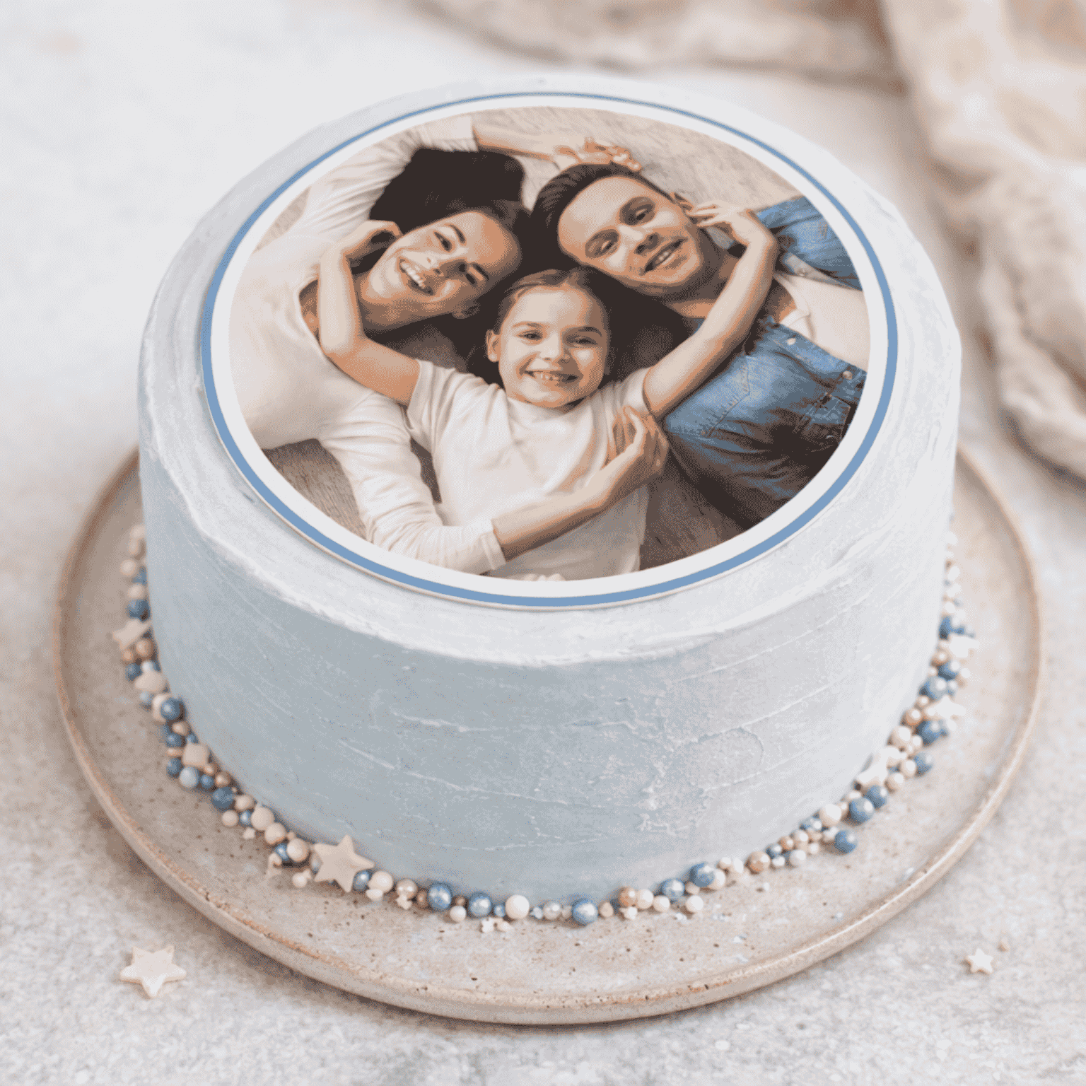 Foto Tortenaufleger Rund mit Rahmen auf Torte