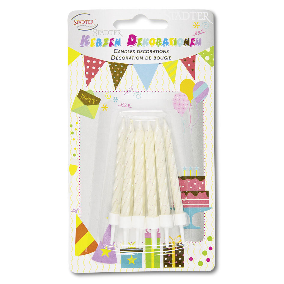 10 KERZEN, WEIß GLITZER