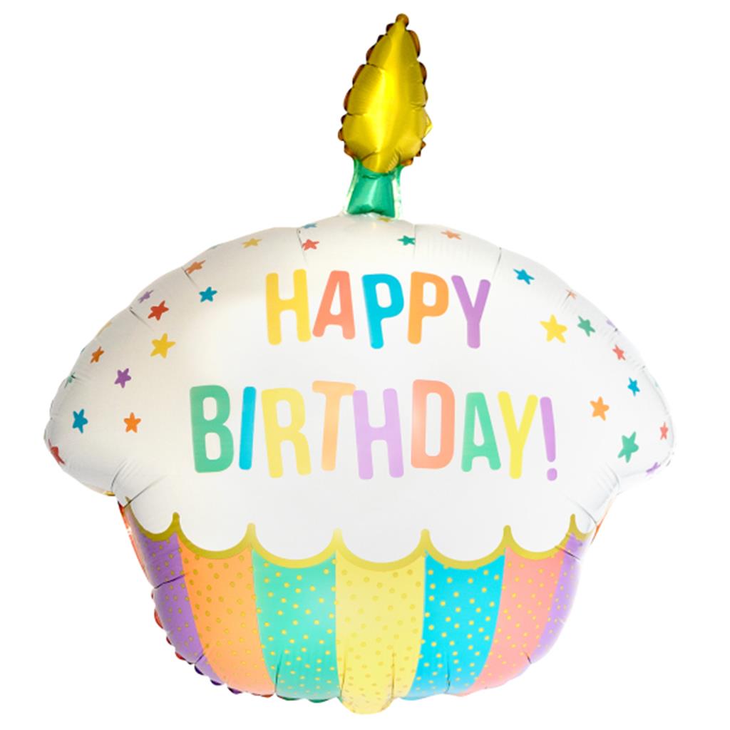 RAINBOW H-BIRTHD.CUPCAKE FOLIENBALLON 58 X 66 CM