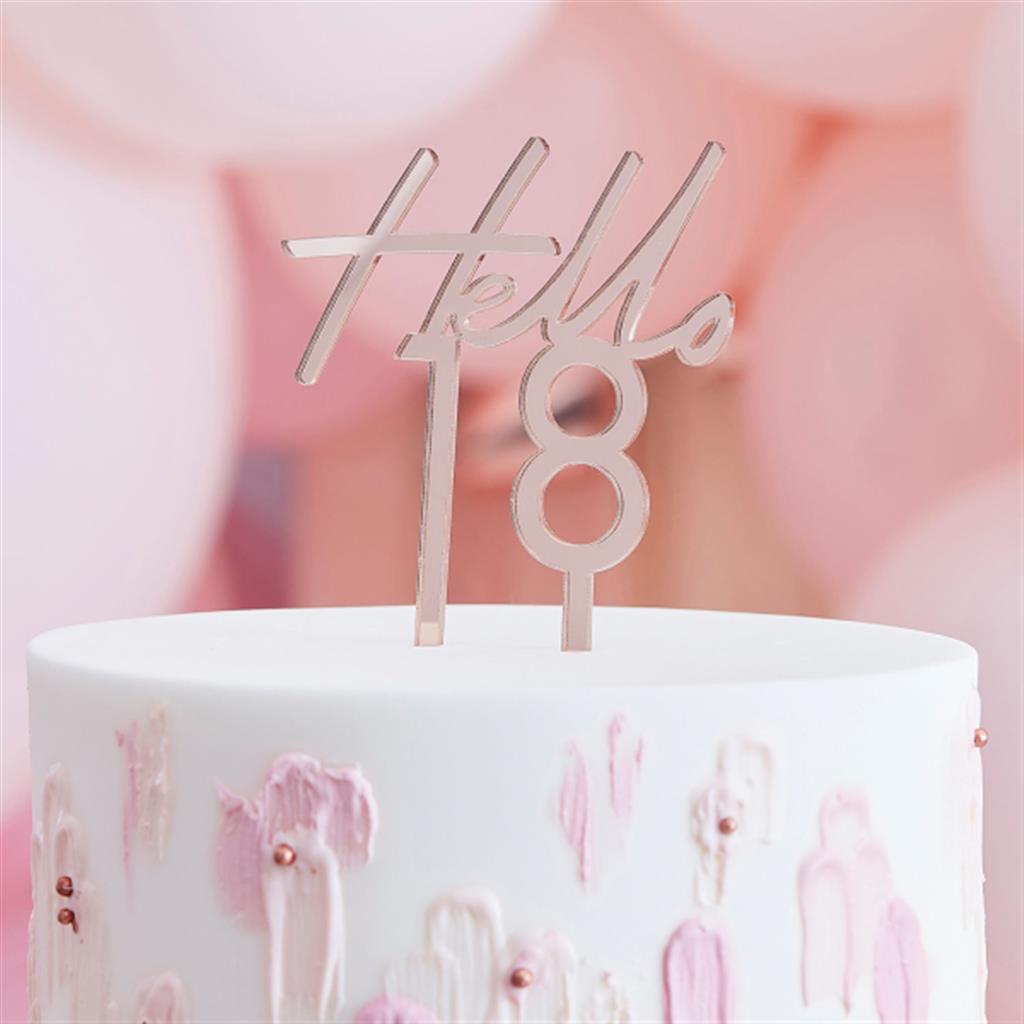 CAKE TOPPER HELLO 18 ACRYL ROSE GOLD