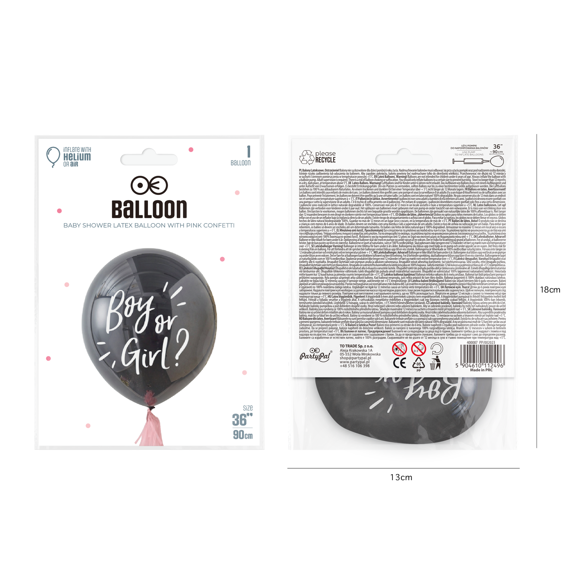 Gender Ballon Konfetti Boy or Girl - rosa 90 cm