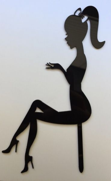 Cake Topper Acryl Schwarz Silhouette Frau Sitzend