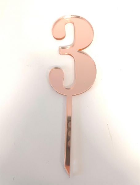 Cake Topper Acryl Rosegold Zahl 3